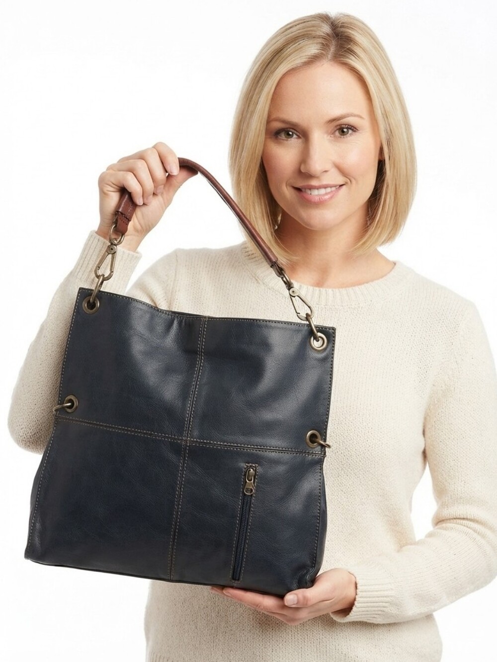Lavorazione Artigiana Italy Leather Shoulder Foldable Handbag Black Brown